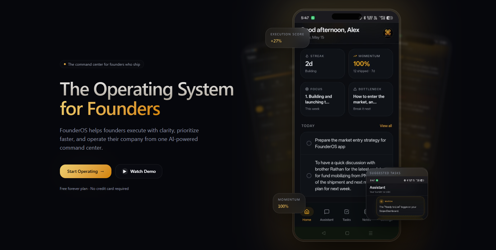 FounderOS AI business operating system dashboard